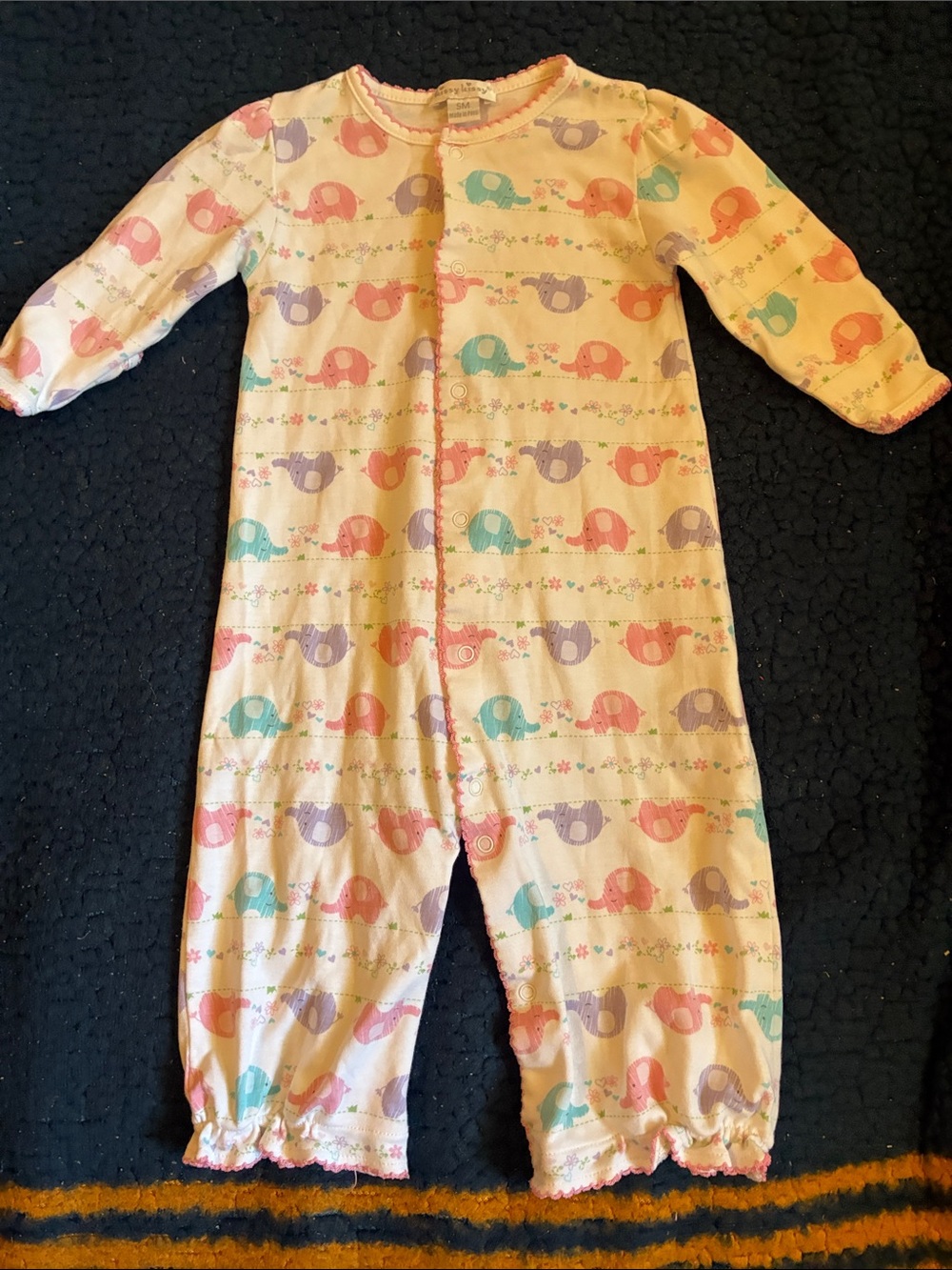 Kissy Kissy white One-Piece with Pink, Teal, Coral, Lavender Elephants